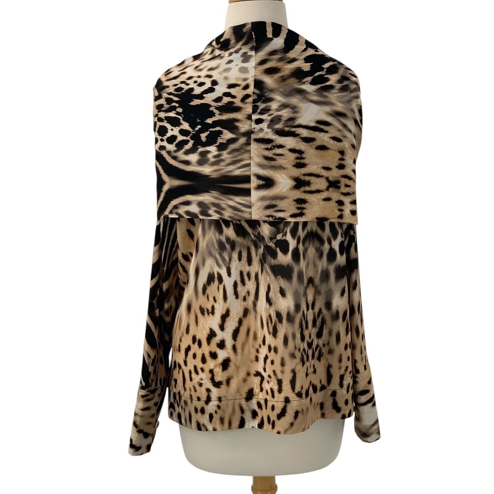 BLACK LABEL BY CHICOS Long Sleeve V-Neck Leopard Print Wrap Scarf‎ Blouse Size L - Picture 6 of 9